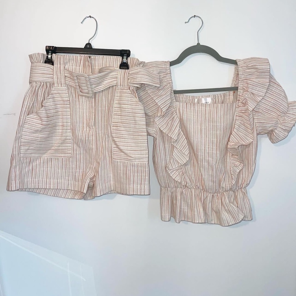 Line And Dot striped two piece set with belt detailing